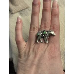 Native American Sterling Silver Green Mojave Turquoise Running Bear Ring Sz 8
